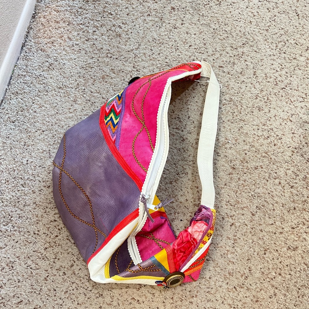 Colorful Patchwork Extra Large Shoulder Sling Lea… - image 12